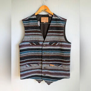 Powder River Outfitters Serape Stripe Print Wool Vest size Large Western Stripe